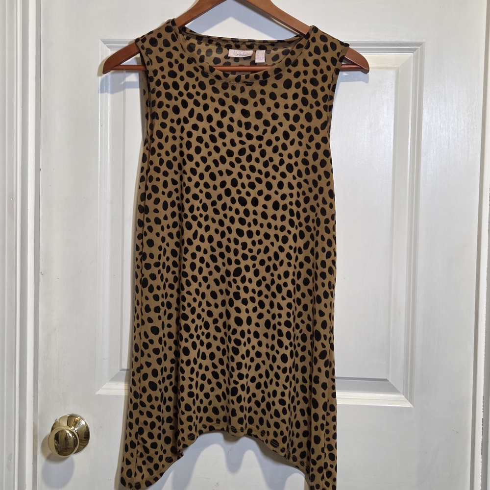 Brown and Black Polka Dot Sleeveless Top